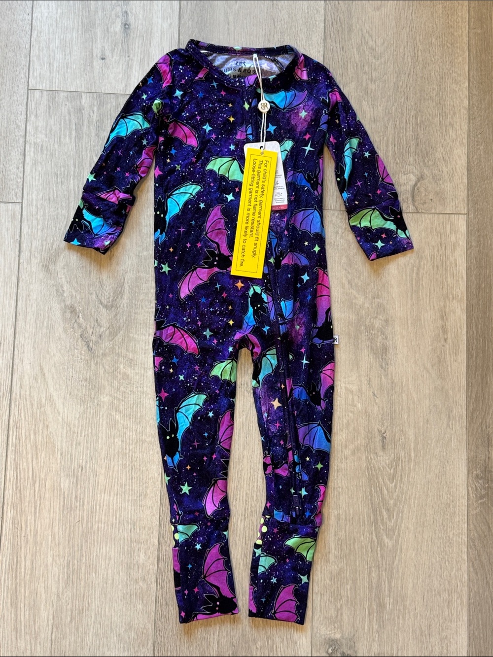 Bums & Roses Bat Print Footed One-Piece Pajama - Purple Multicolor